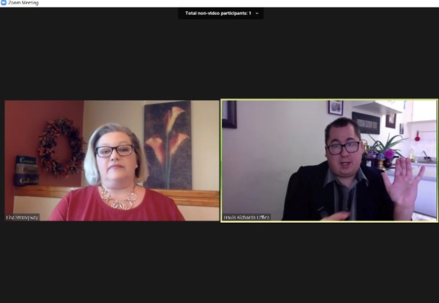 Lisa Strangway, The Marketing Station (Mentor) and Travis Richards (Protégé) on a Zoom call